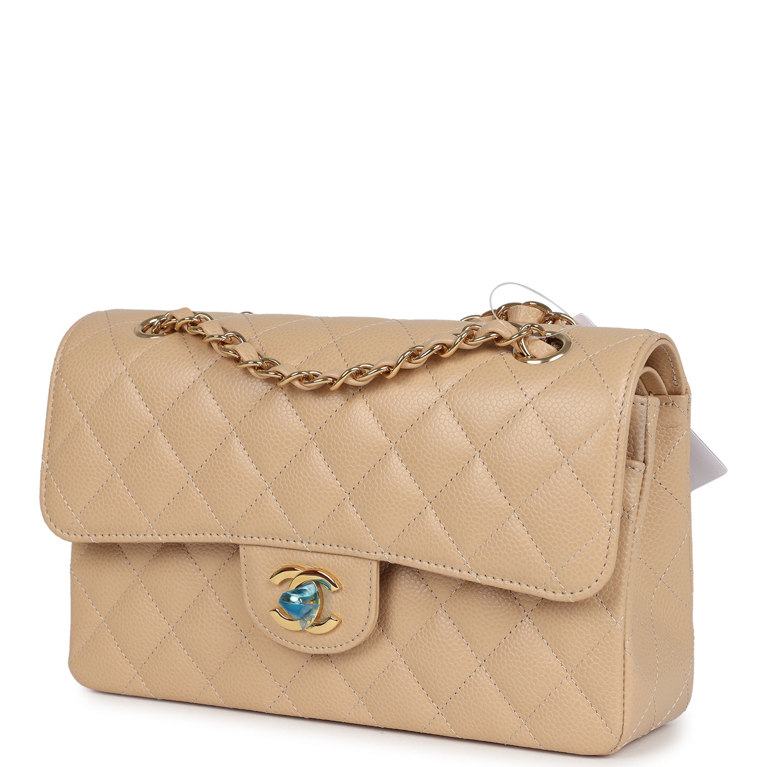Small Classic Double Flap Bag Beige Caviar Gold Hardware