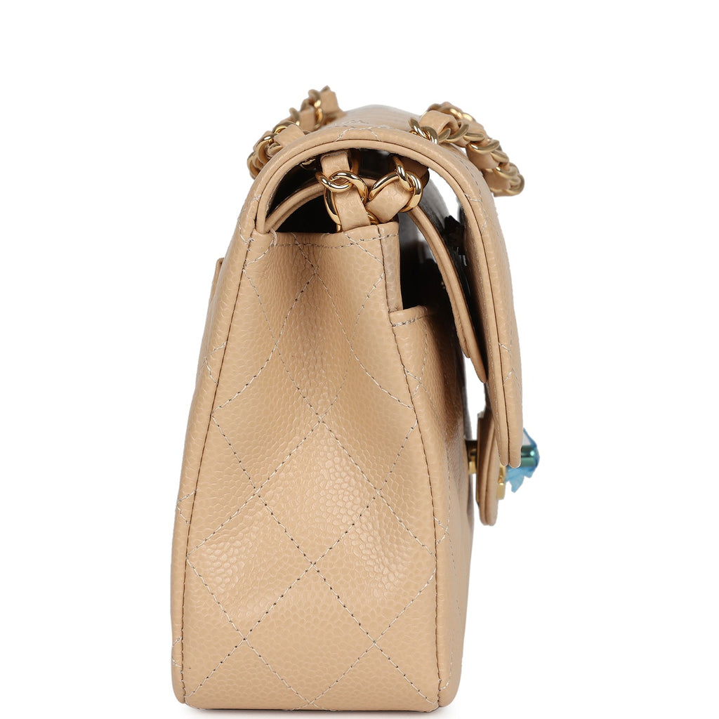 Small Classic Double Flap Bag Beige Caviar Gold Hardware