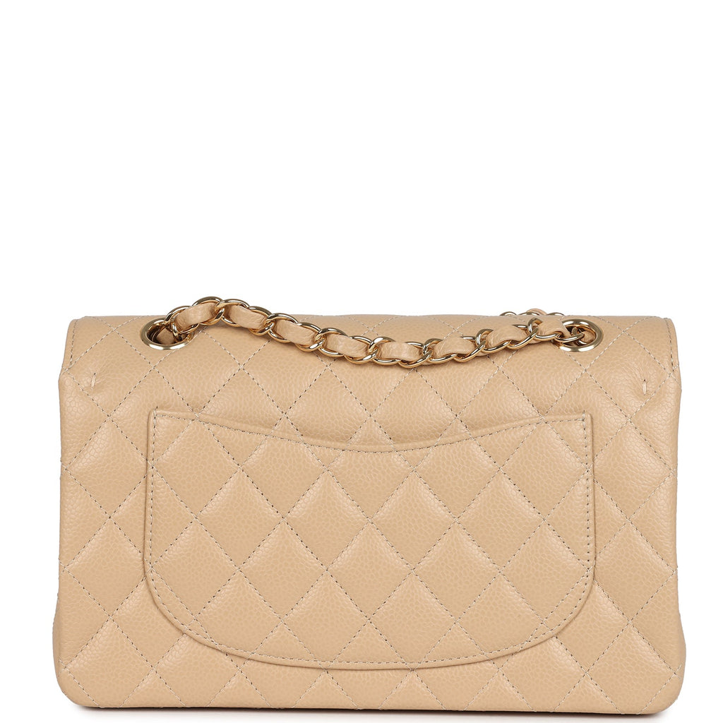 Small Classic Double Flap Bag Beige Caviar Gold Hardware