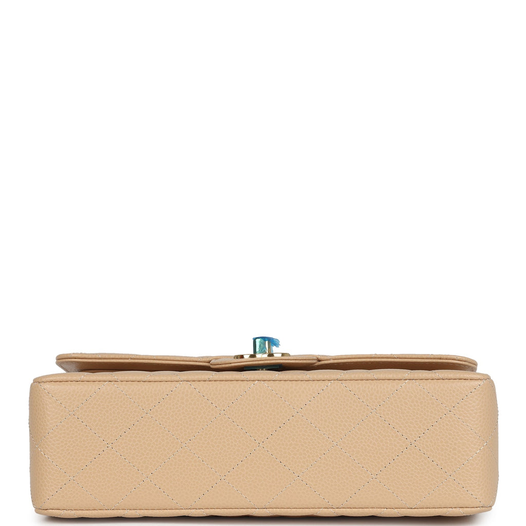 Small Classic Double Flap Bag Beige Caviar Gold Hardware
