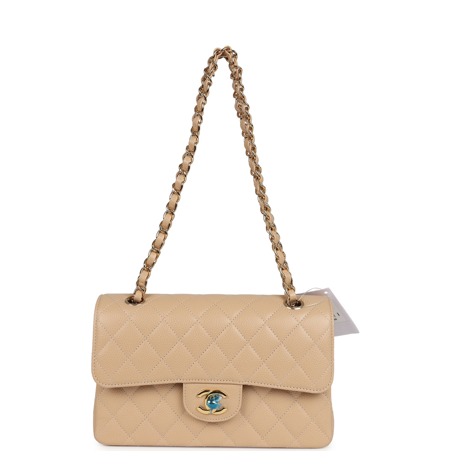 Small Classic Double Flap Bag Beige Caviar Gold Hardware