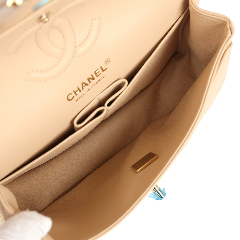 Small Classic Double Flap Bag Beige Caviar Gold Hardware