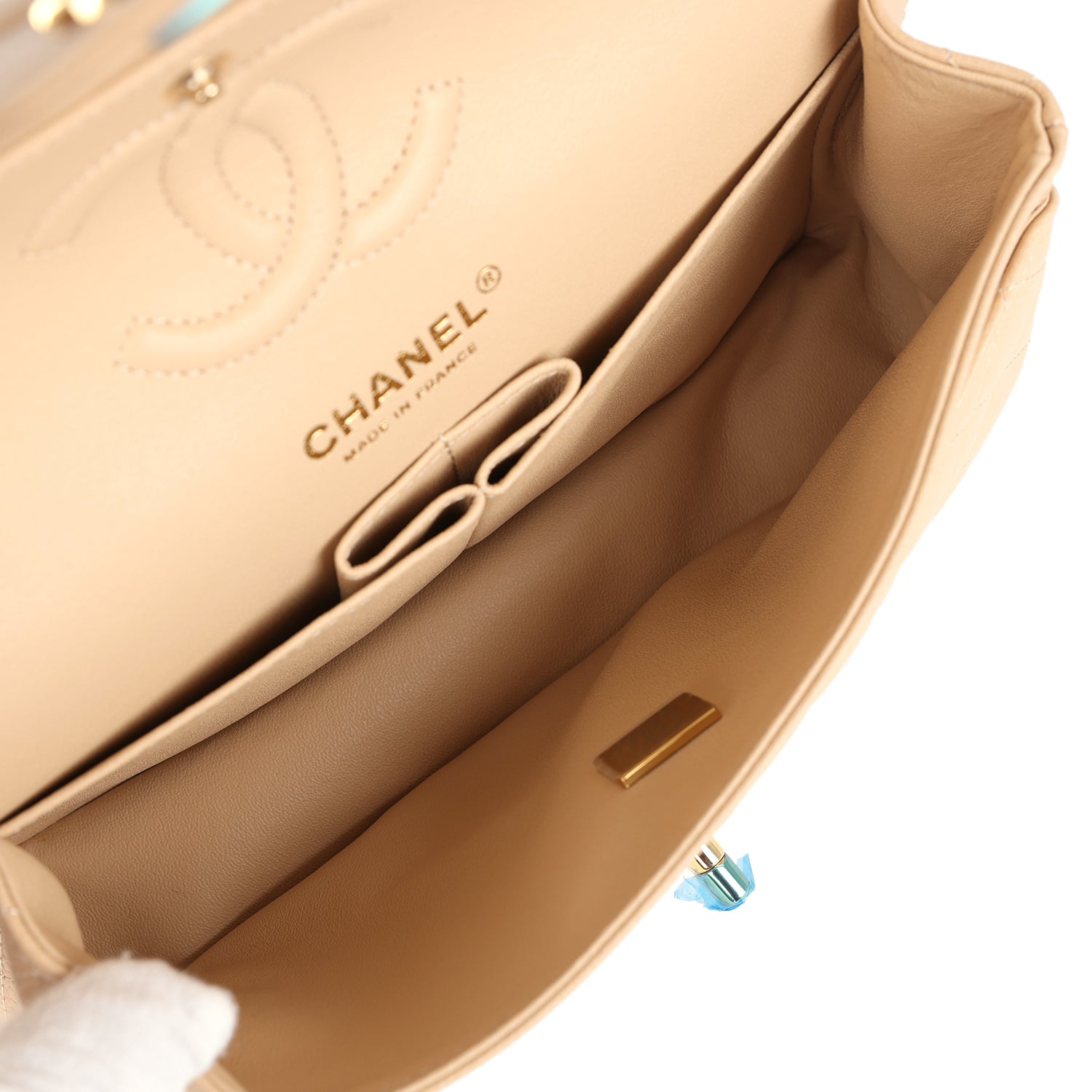 Small Classic Double Flap Bag Beige Caviar Gold Hardware