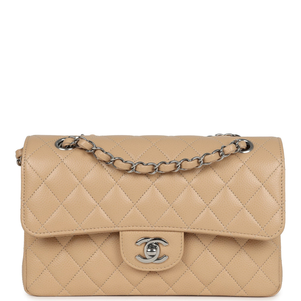 Small Classic Double Flap Bag Beige Caviar Silver Hardware