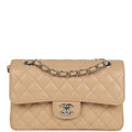 Small Classic Double Flap Bag Beige Caviar Silver Hardware
