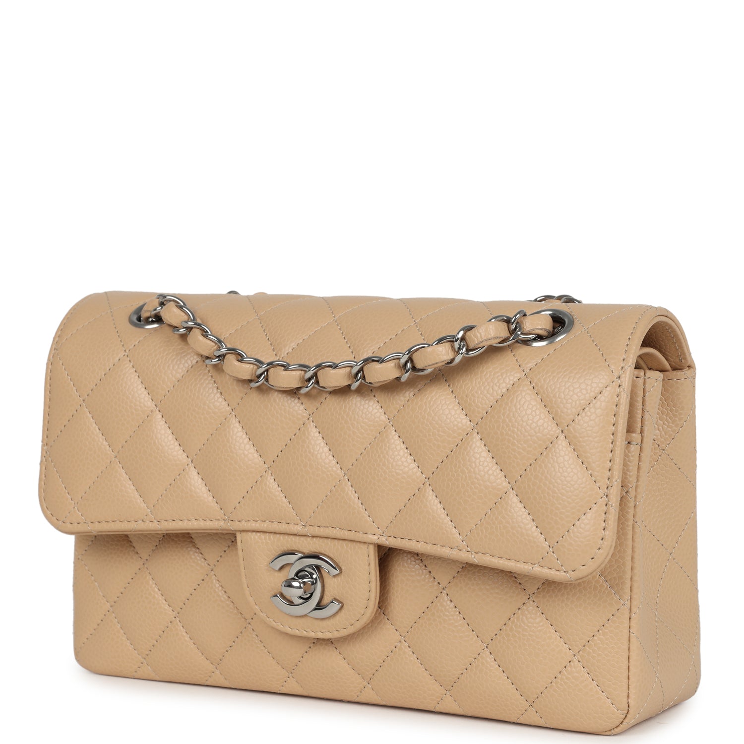 Small Classic Double Flap Bag Beige Caviar Silver Hardware