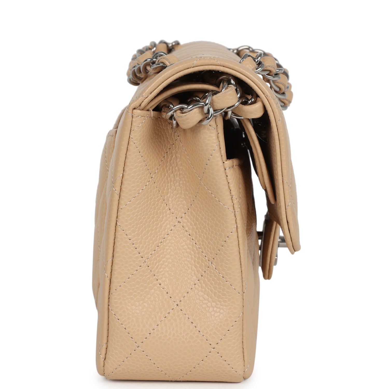 Small Classic Double Flap Bag Beige Caviar Silver Hardware