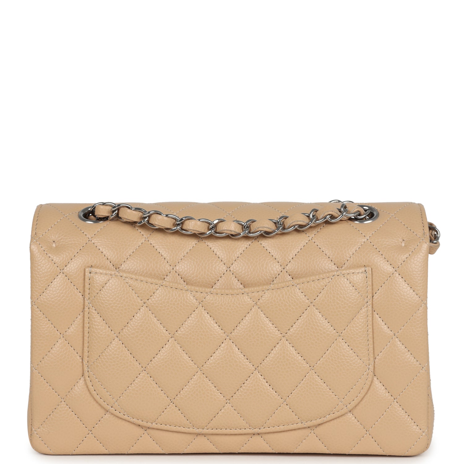 Small Classic Double Flap Bag Beige Caviar Silver Hardware