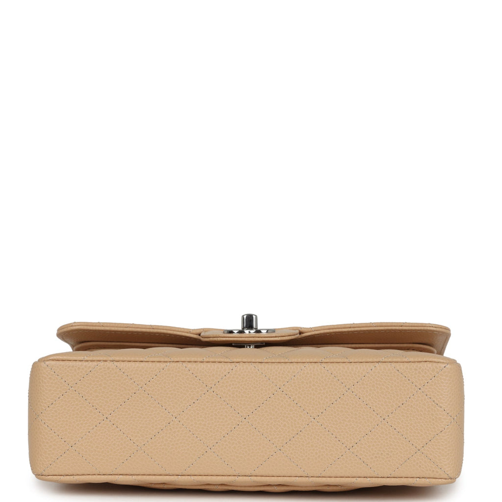 Small Classic Double Flap Bag Beige Caviar Silver Hardware