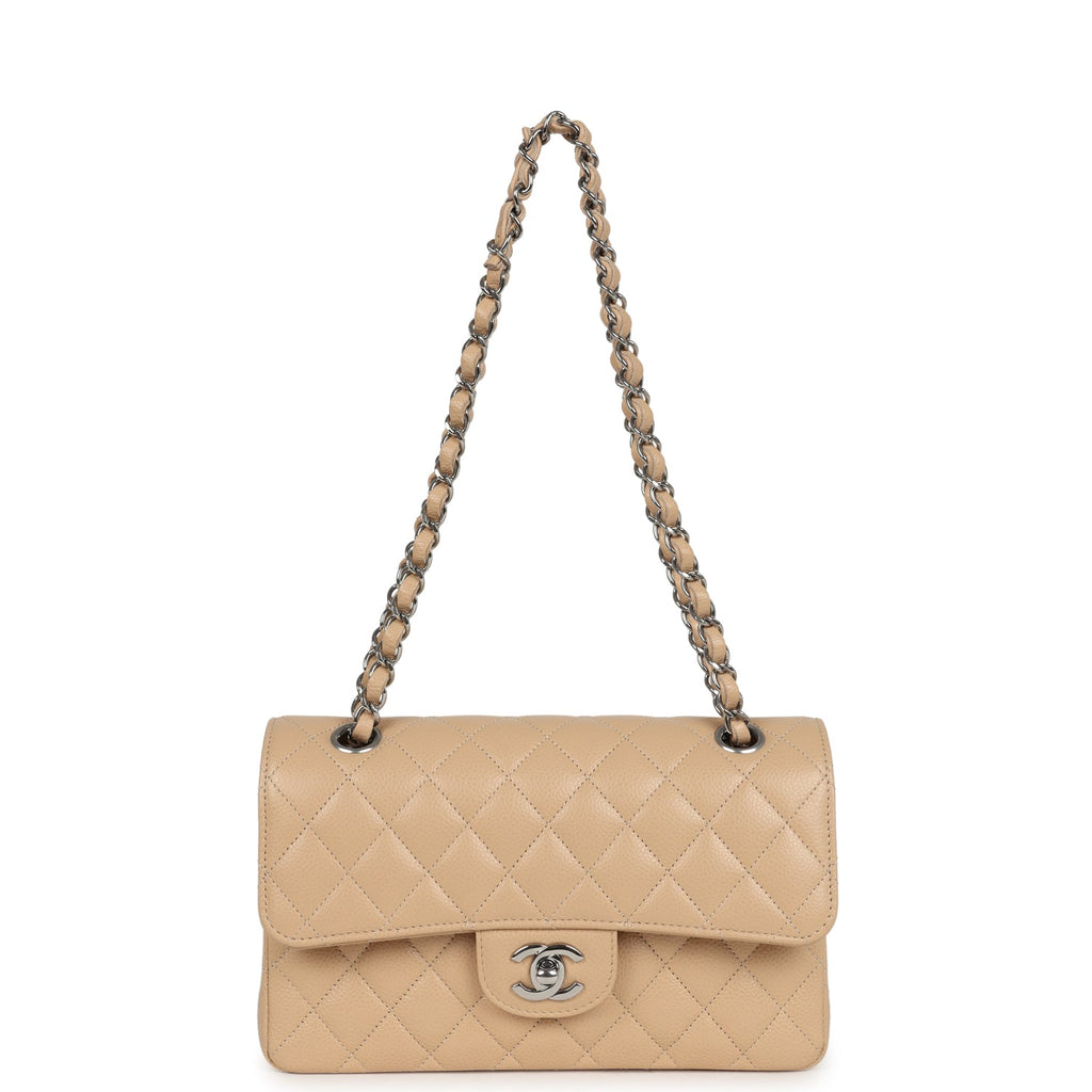 Small Classic Double Flap Bag Beige Caviar Silver Hardware