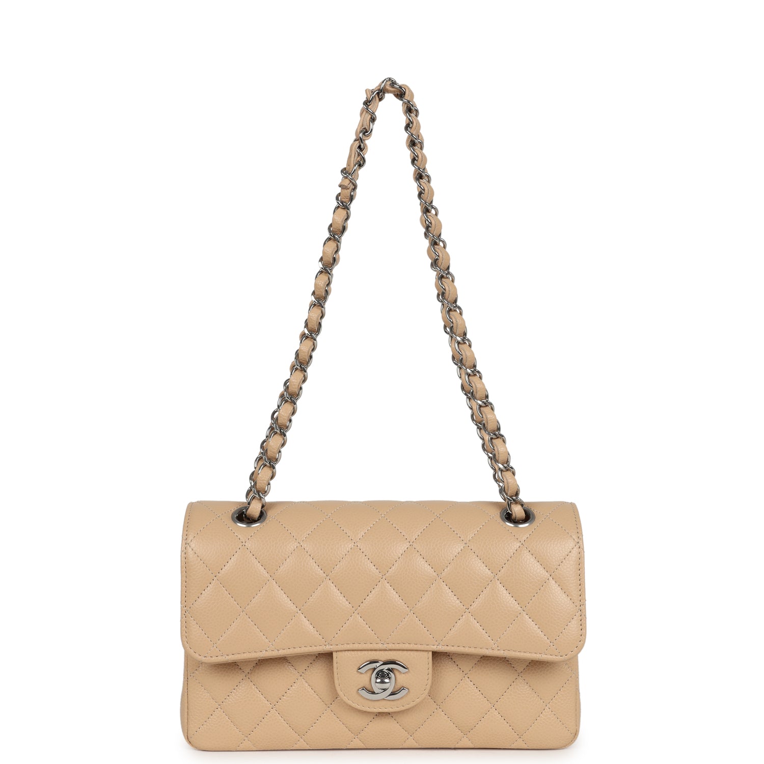 Small Classic Double Flap Bag Beige Caviar Silver Hardware