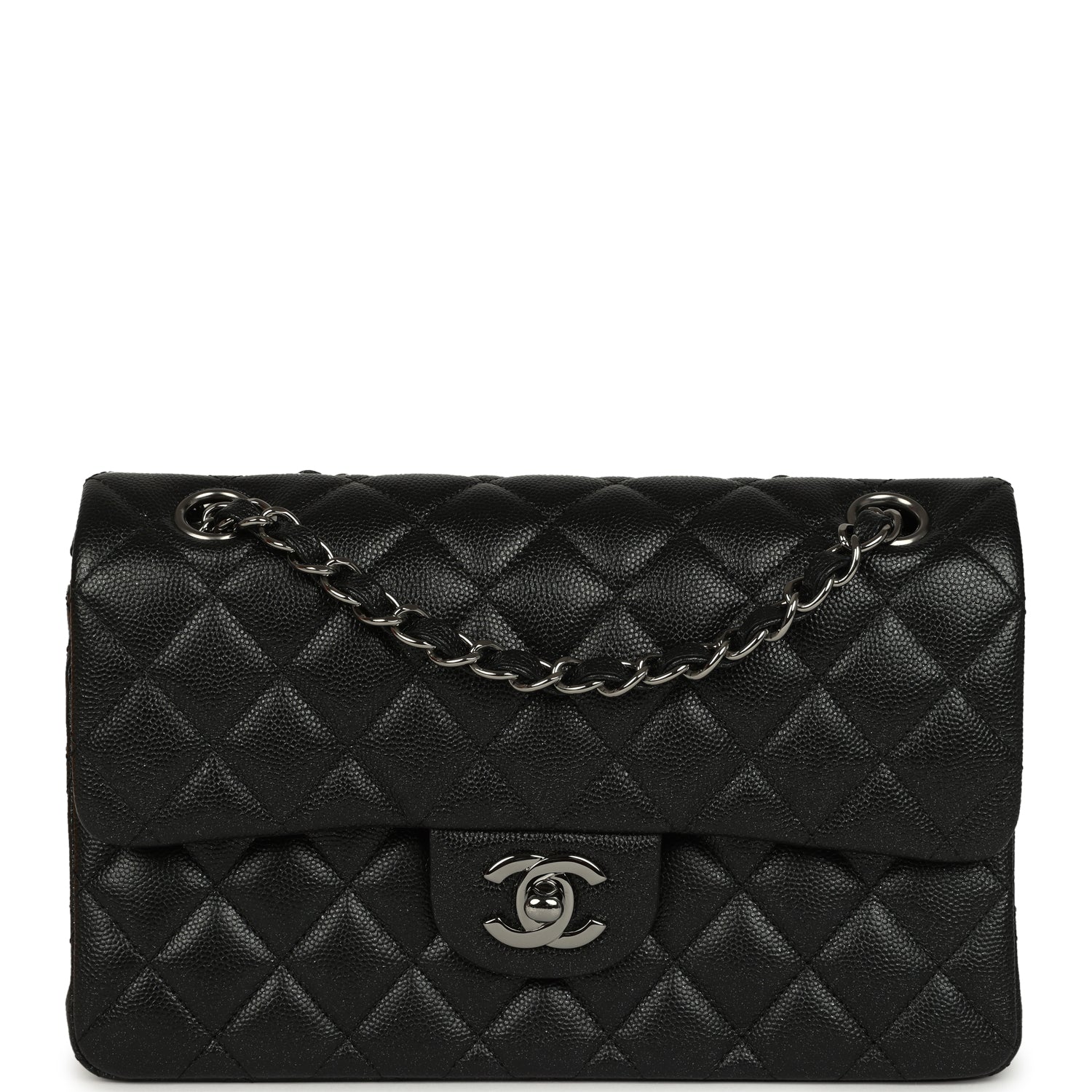 Small Classic Double Flap Bag Black Iridescent Caviar Ruthenium Hardware