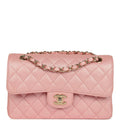 Small Classic Double Flap Bag Pink Iridescent Caviar Light Gold Hardware