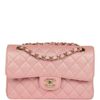 Small Classic Double Flap Bag Pink Iridescent Caviar Light Gold Hardware