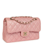 Small Classic Double Flap Bag Pink Iridescent Caviar Light Gold Hardware