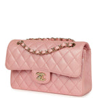 Small Classic Double Flap Bag Pink Iridescent Caviar Light Gold Hardware