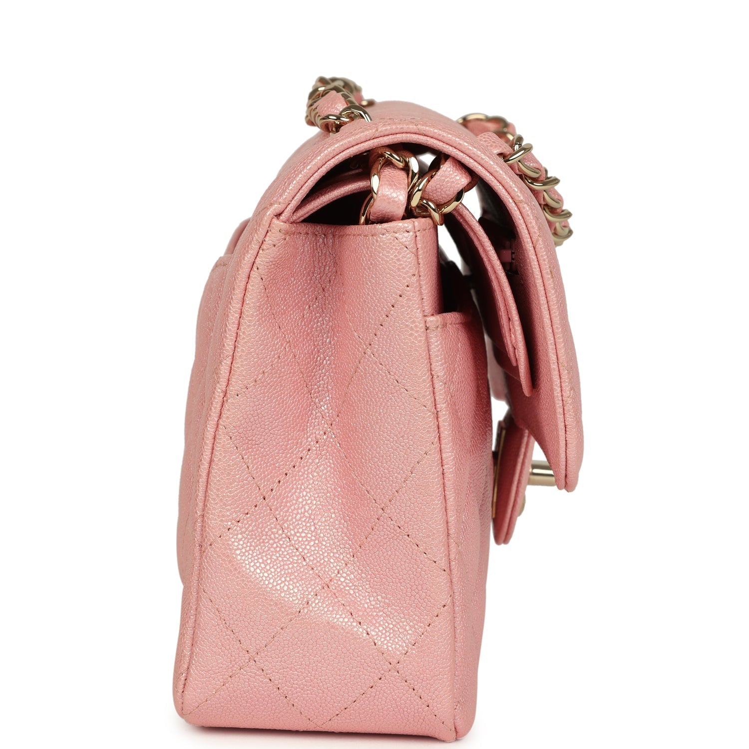 Small Classic Double Flap Bag Pink Iridescent Caviar Light Gold Hardware
