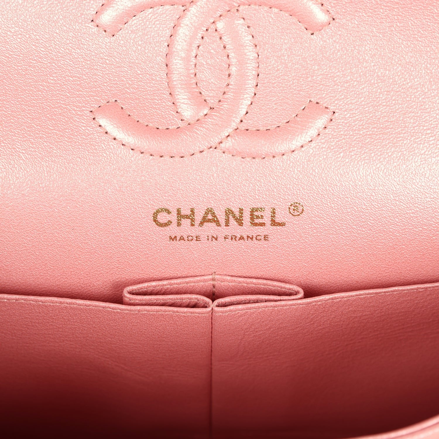 Small Classic Double Flap Bag Pink Iridescent Caviar Light Gold Hardware