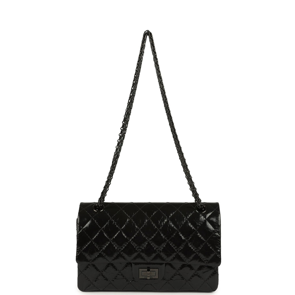 Small Reissue 225 2.55 Double Flap Bag So Black Shiny Crumpled Calfskin Black Hardware