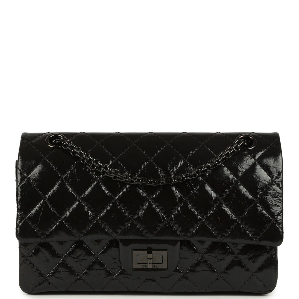 Small Reissue 225 2.55 Double Flap Bag So Black Shiny Crumpled Calfskin Black Hardware