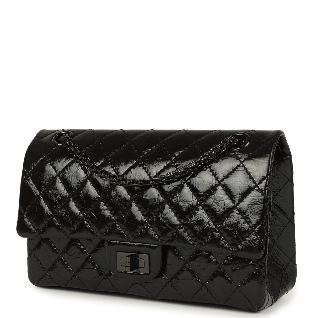 Small Reissue 225 2.55 Double Flap Bag So Black Shiny Crumpled Calfskin Black Hardware