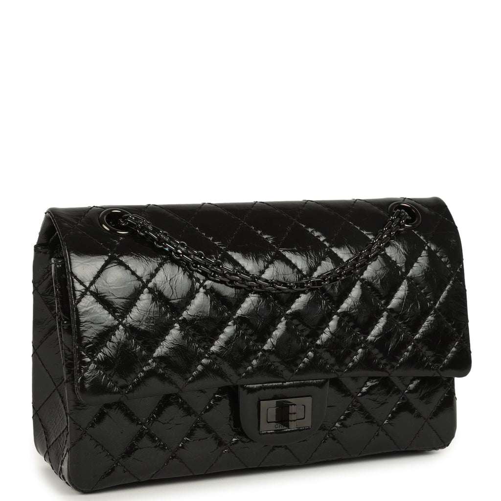 Small Reissue 225 2.55 Double Flap Bag So Black Shiny Crumpled Calfskin Black Hardware