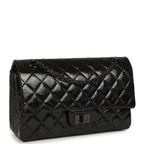 Small Reissue 225 2.55 Double Flap Bag So Black Shiny Crumpled Calfskin Black Hardware