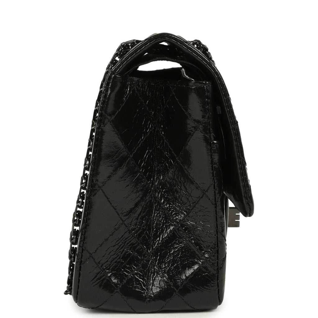 Small Reissue 225 2.55 Double Flap Bag So Black Shiny Crumpled Calfskin Black Hardware