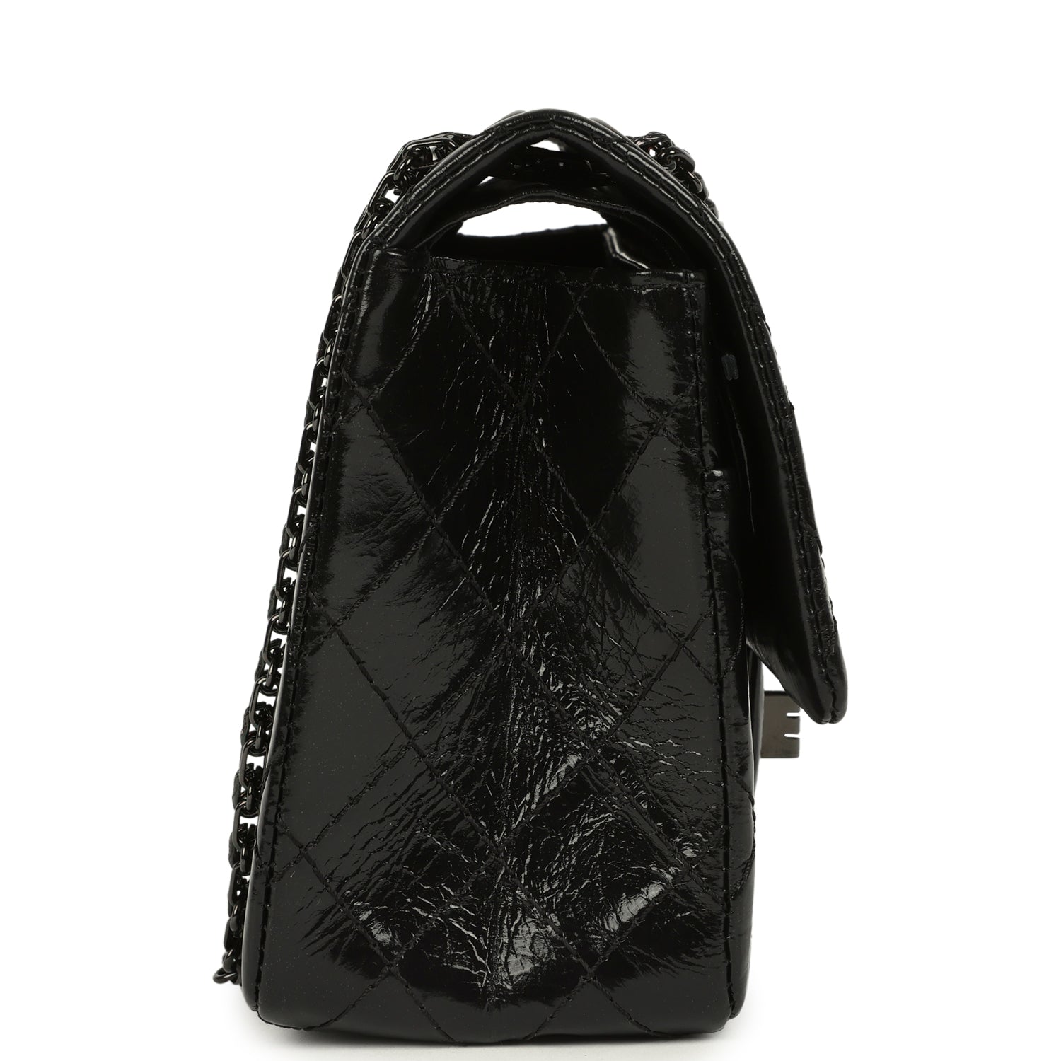 Small Reissue 225 2.55 Double Flap Bag So Black Shiny Crumpled Calfskin Black Hardware
