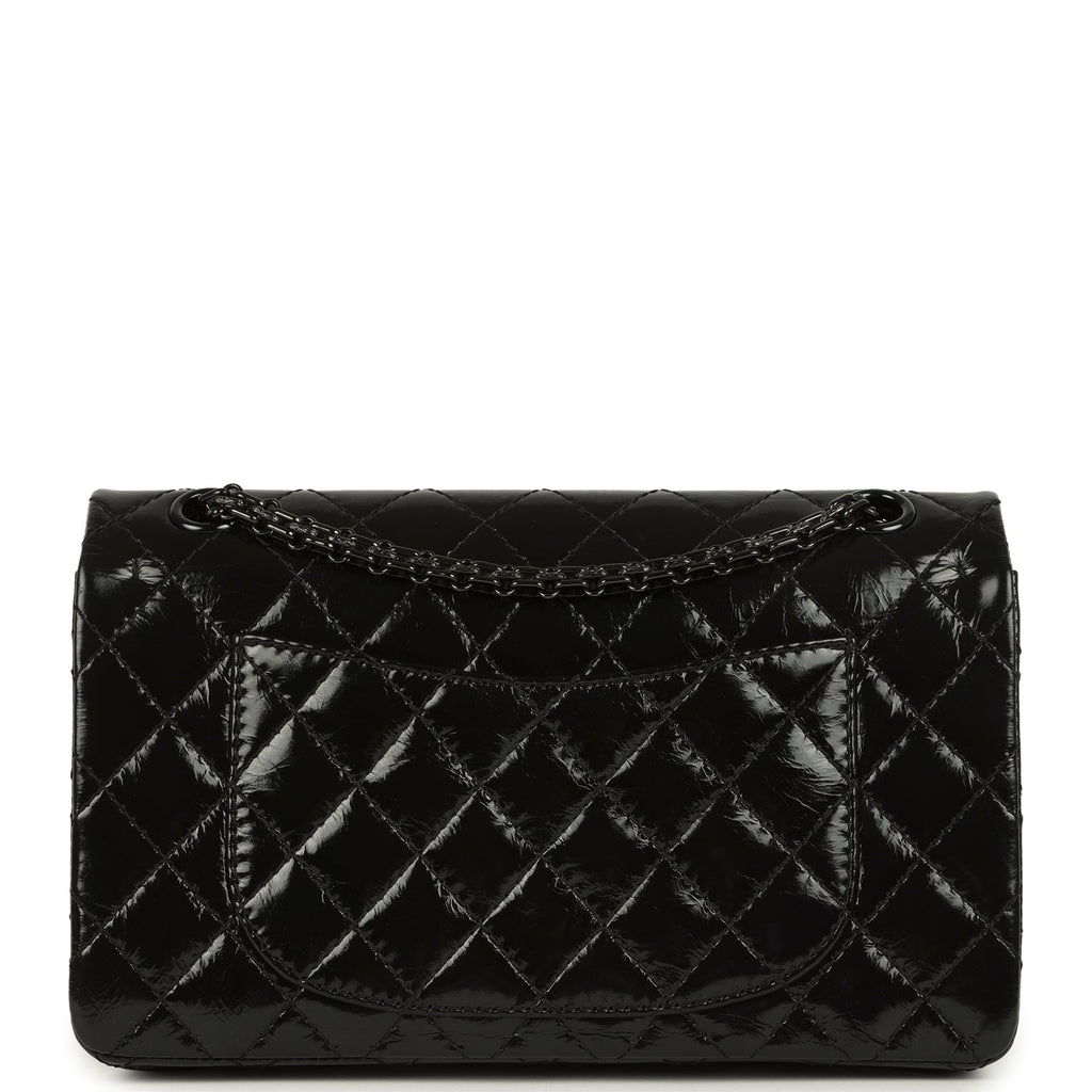 Small Reissue 225 2.55 Double Flap Bag So Black Shiny Crumpled Calfskin Black Hardware