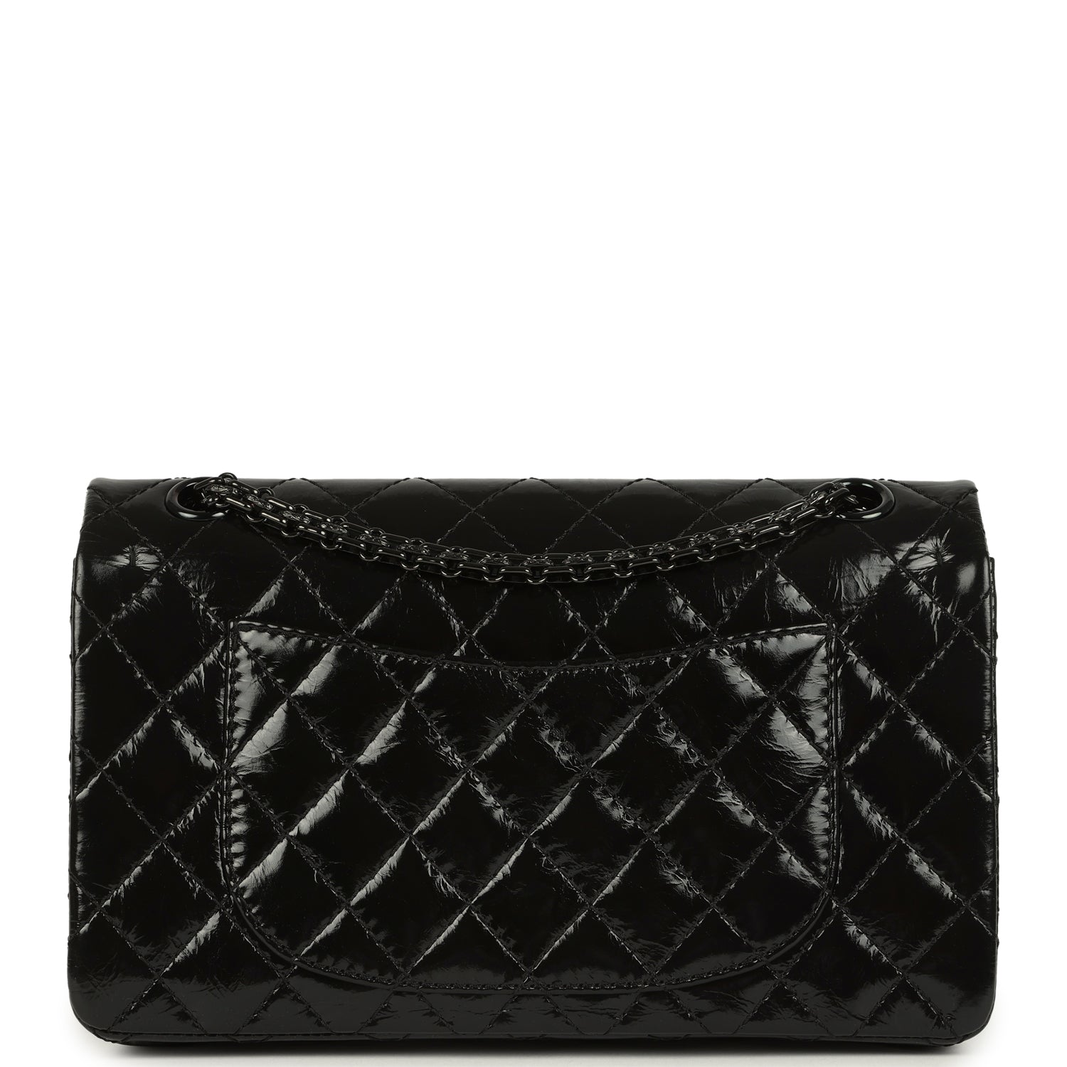 Small Reissue 225 2.55 Double Flap Bag So Black Shiny Crumpled Calfskin Black Hardware