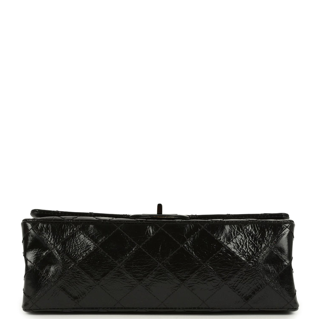 Small Reissue 225 2.55 Double Flap Bag So Black Shiny Crumpled Calfskin Black Hardware