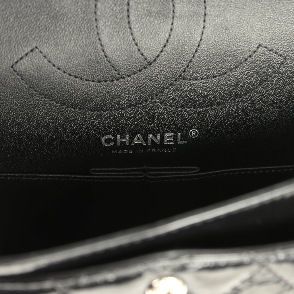 Small Reissue 225 2.55 Double Flap Bag So Black Shiny Crumpled Calfskin Black Hardware