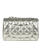 Small Classic Double Flap Silver Hammered Metallic Calfskin Silver Hardware