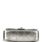 Small Classic Double Flap Silver Hammered Metallic Calfskin Silver Hardware