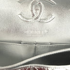 Small Classic Double Flap Silver Hammered Metallic Calfskin Silver Hardware