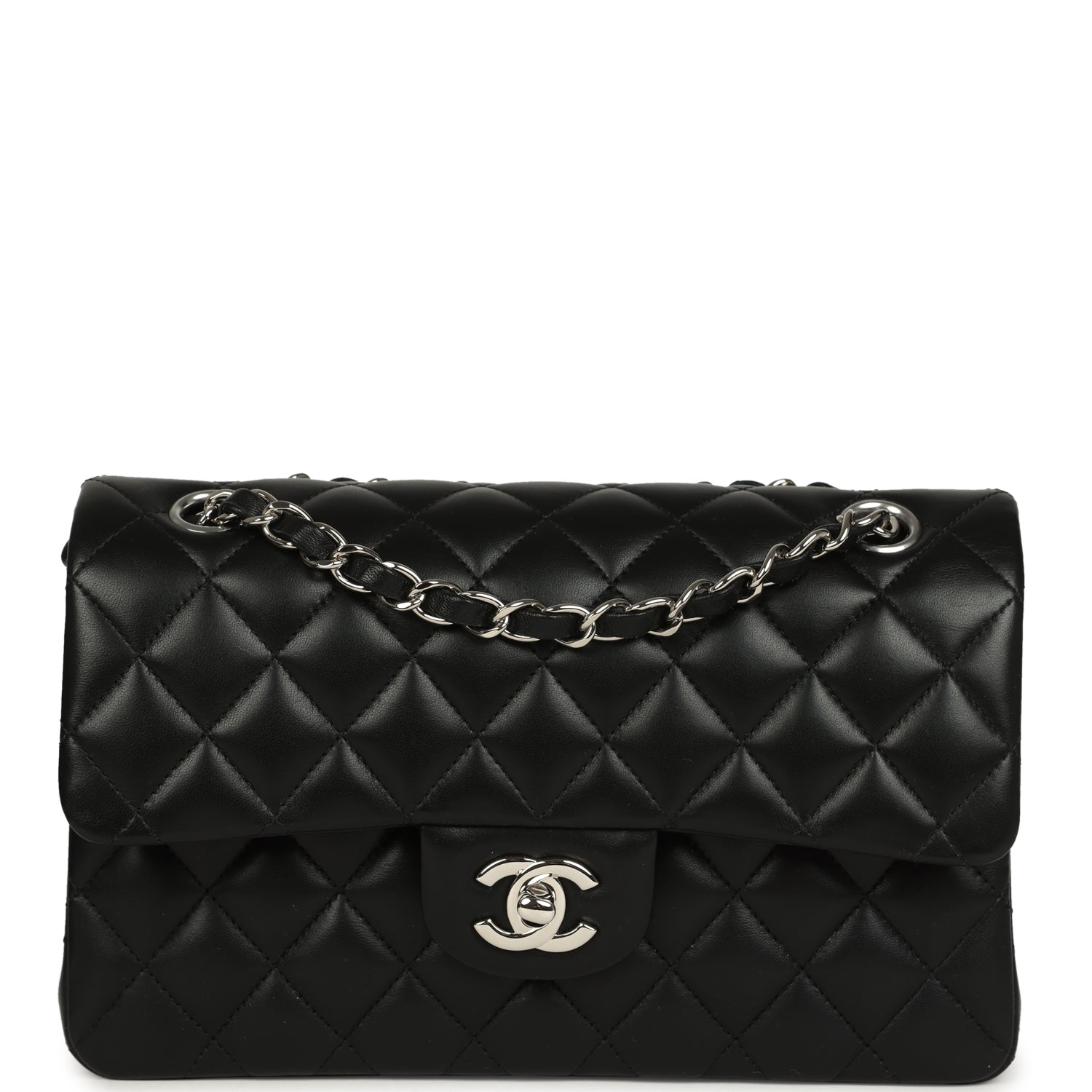 Small Classic Double Flap Bag Black Lambskin Silver Hardware