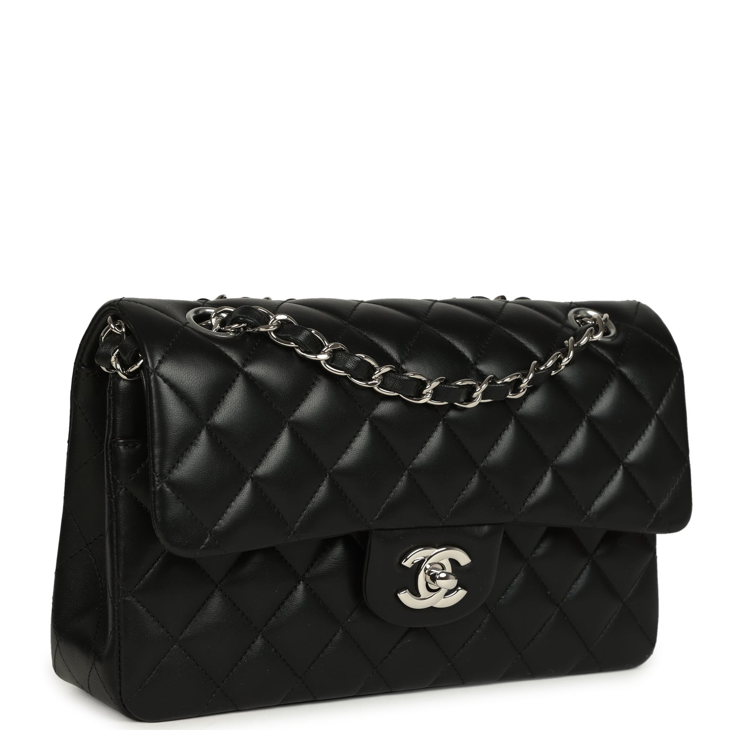 Small Classic Double Flap Bag Black Lambskin Silver Hardware