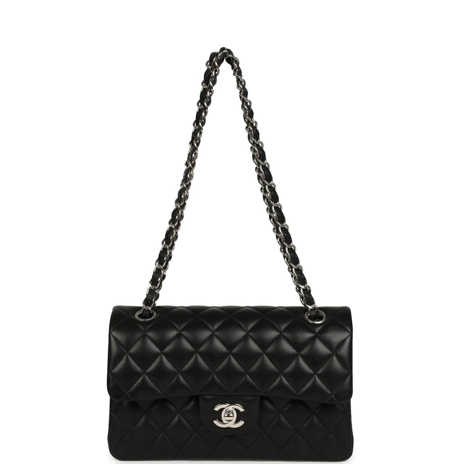 Small Classic Double Flap Bag Black Lambskin Silver Hardware