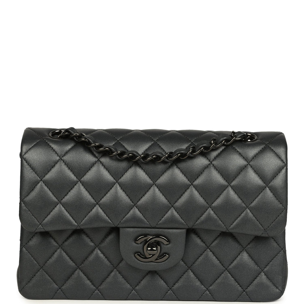 Small Classic Double Flap Bag So Black Iridescent Lambskin Black Hardware