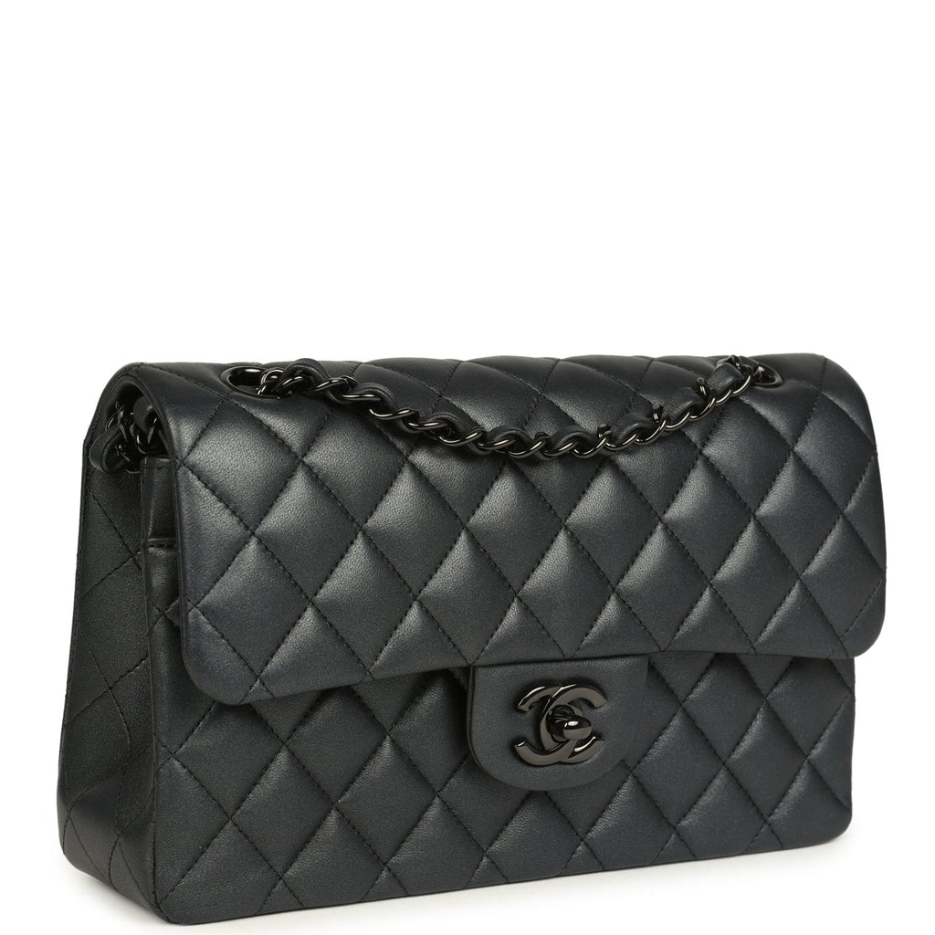 Small Classic Double Flap Bag So Black Iridescent Lambskin Black Hardware