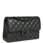Small Classic Double Flap Bag So Black Iridescent Lambskin Black Hardware