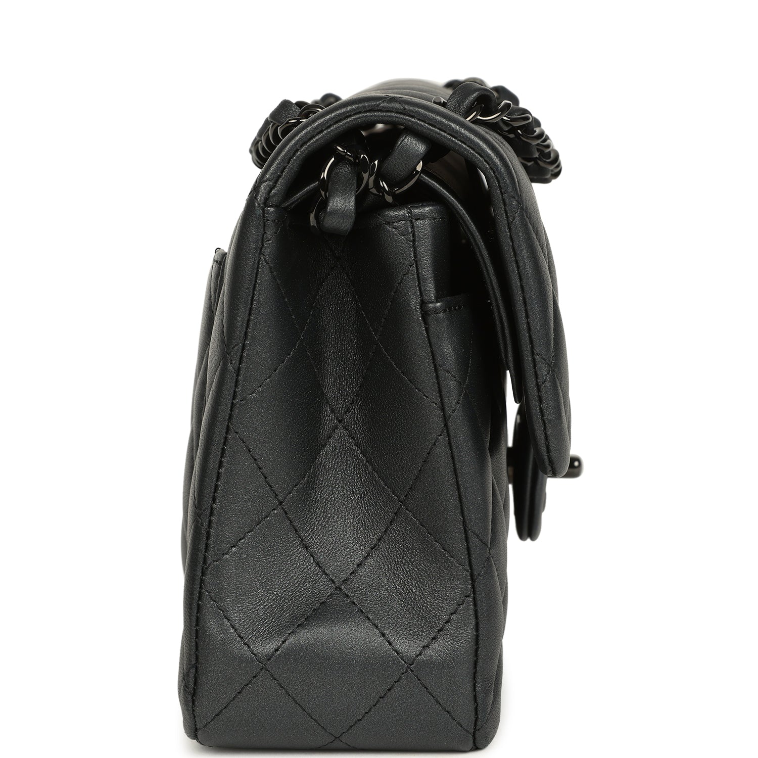 Small Classic Double Flap Bag So Black Iridescent Lambskin Black Hardware