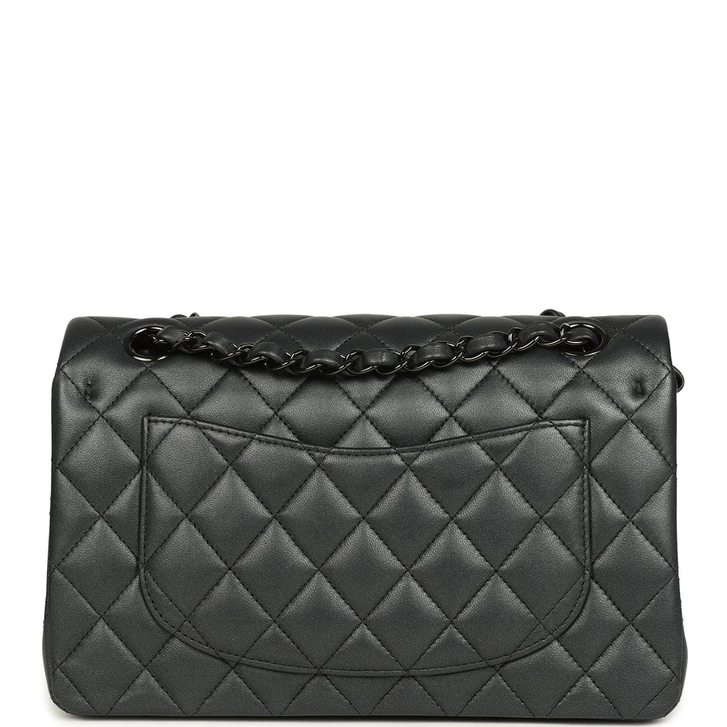 Small Classic Double Flap Bag So Black Iridescent Lambskin Black Hardware