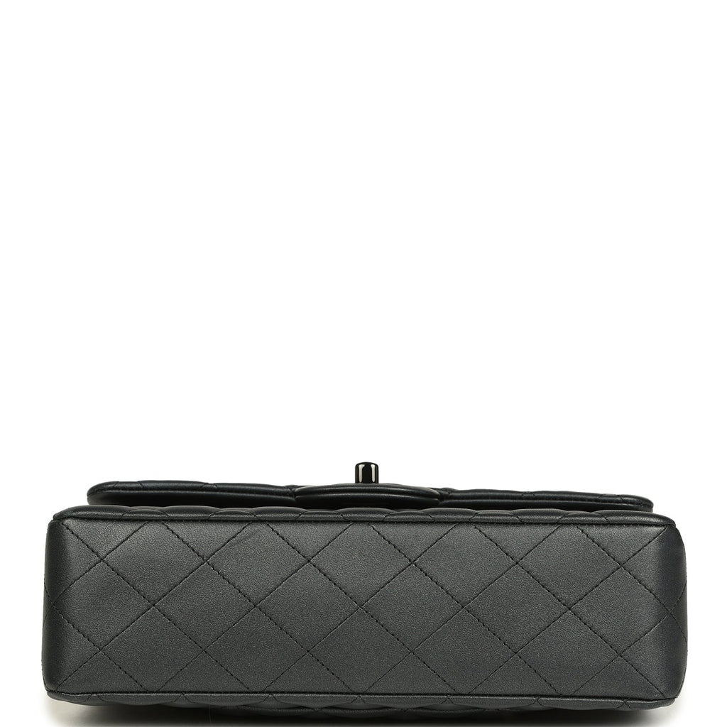 Small Classic Double Flap Bag So Black Iridescent Lambskin Black Hardware