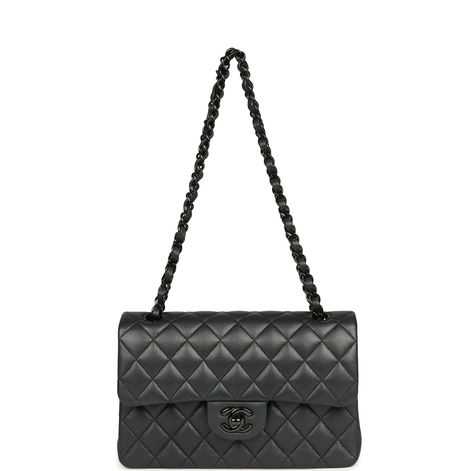 Small Classic Double Flap Bag So Black Iridescent Lambskin Black Hardware