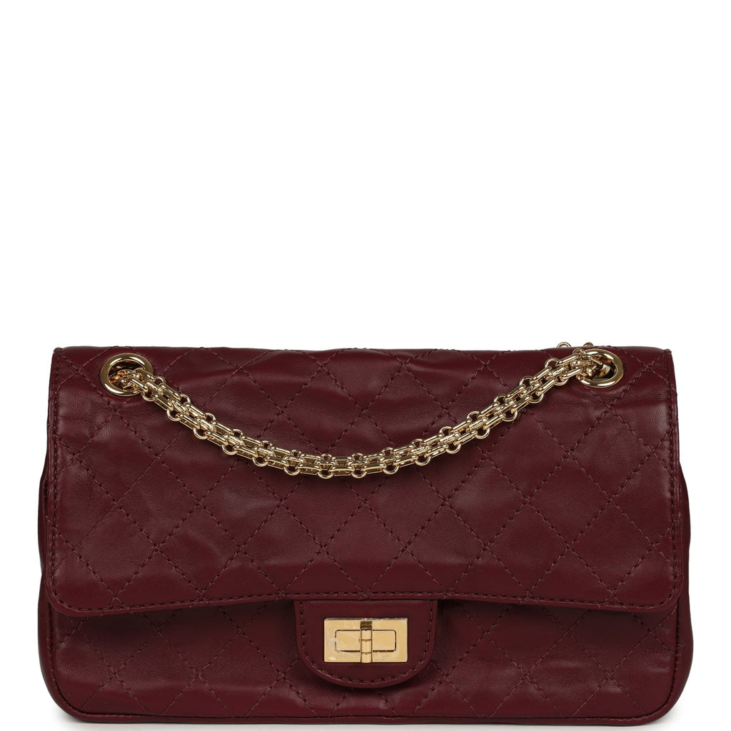 Small "Crush" Reissue 225 2.55 Double Flap Bag Burgundy Lambskin Gold Hardware