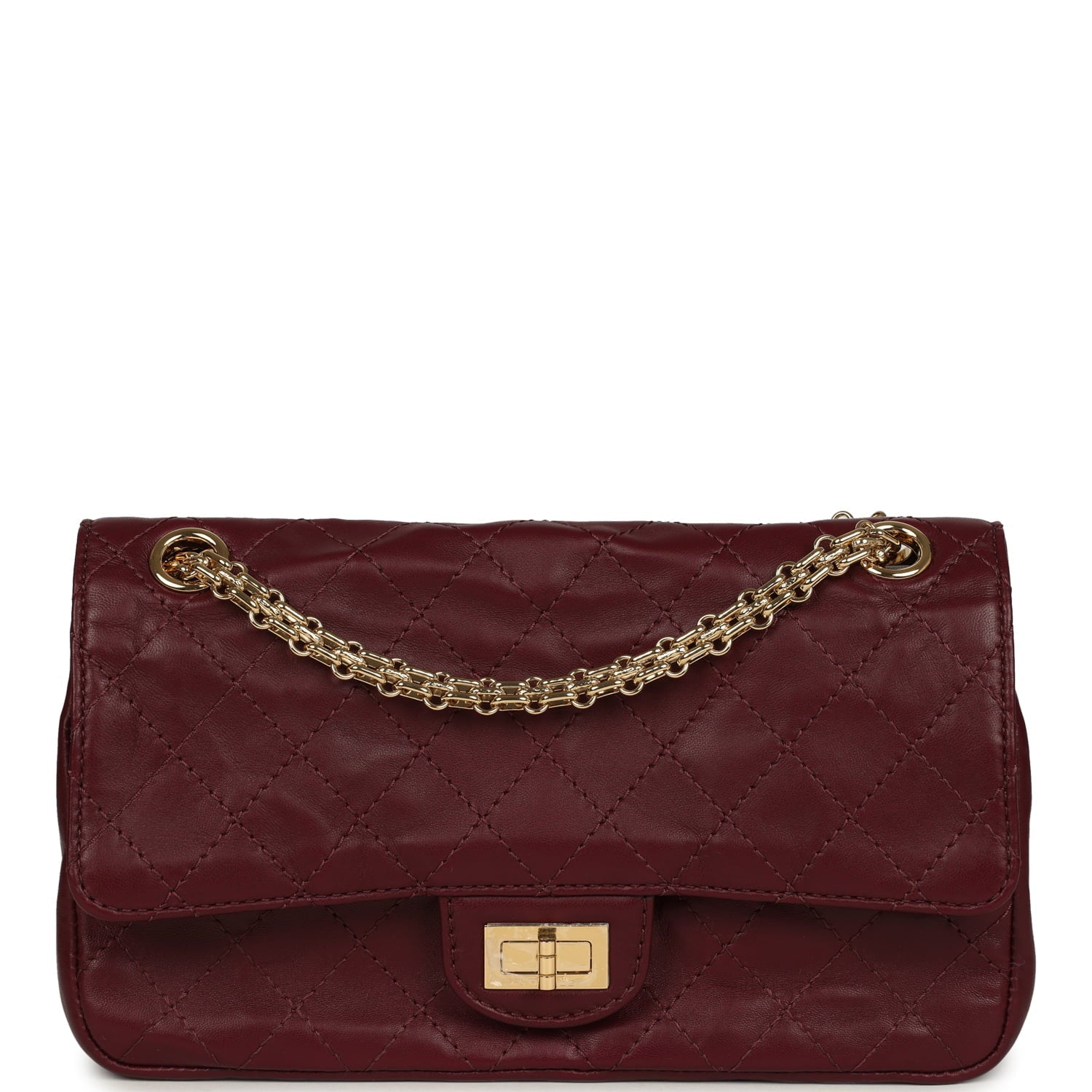 Small "Crush" Reissue 225 2.55 Double Flap Bag Burgundy Lambskin Gold Hardware