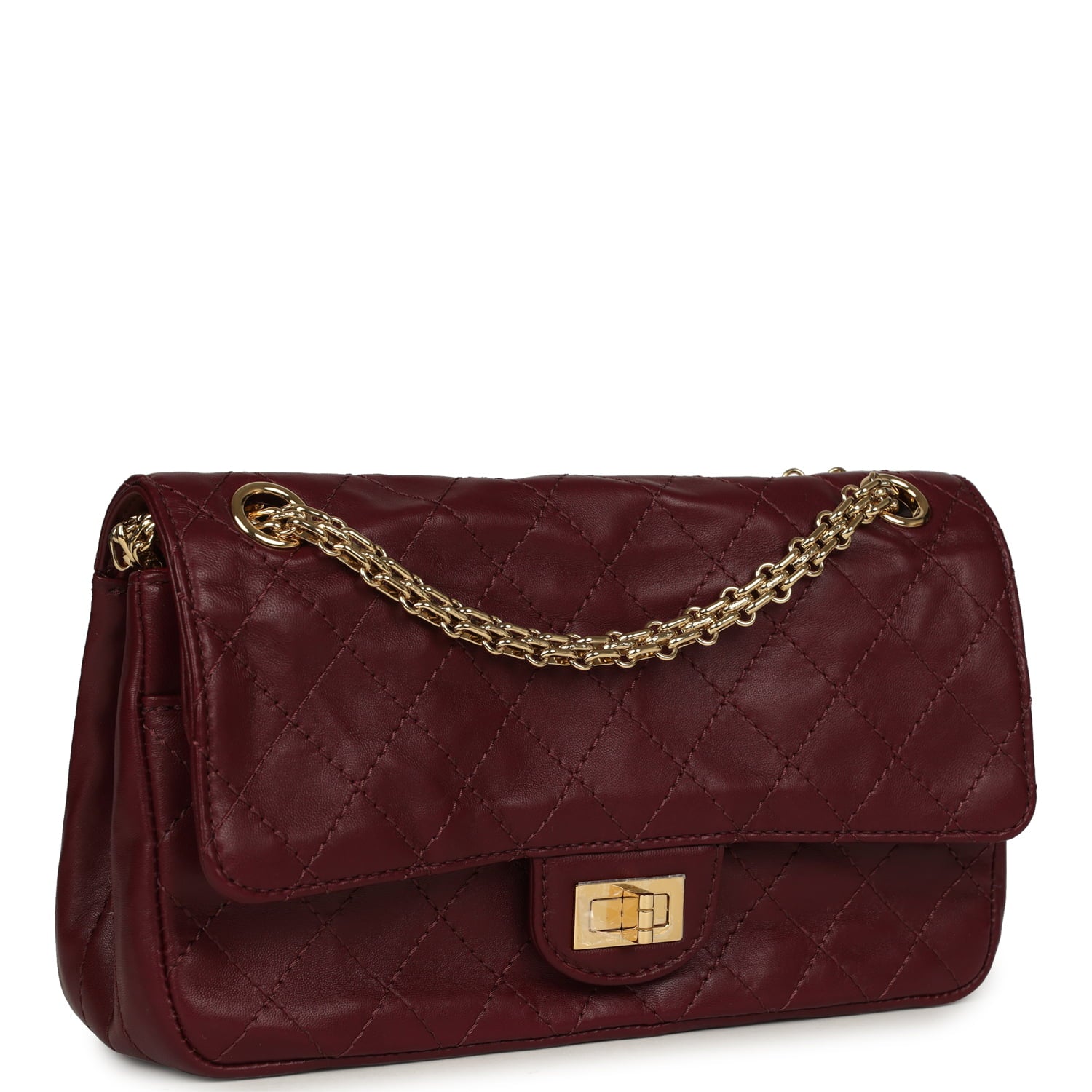 Small "Crush" Reissue 225 2.55 Double Flap Bag Burgundy Lambskin Gold Hardware
