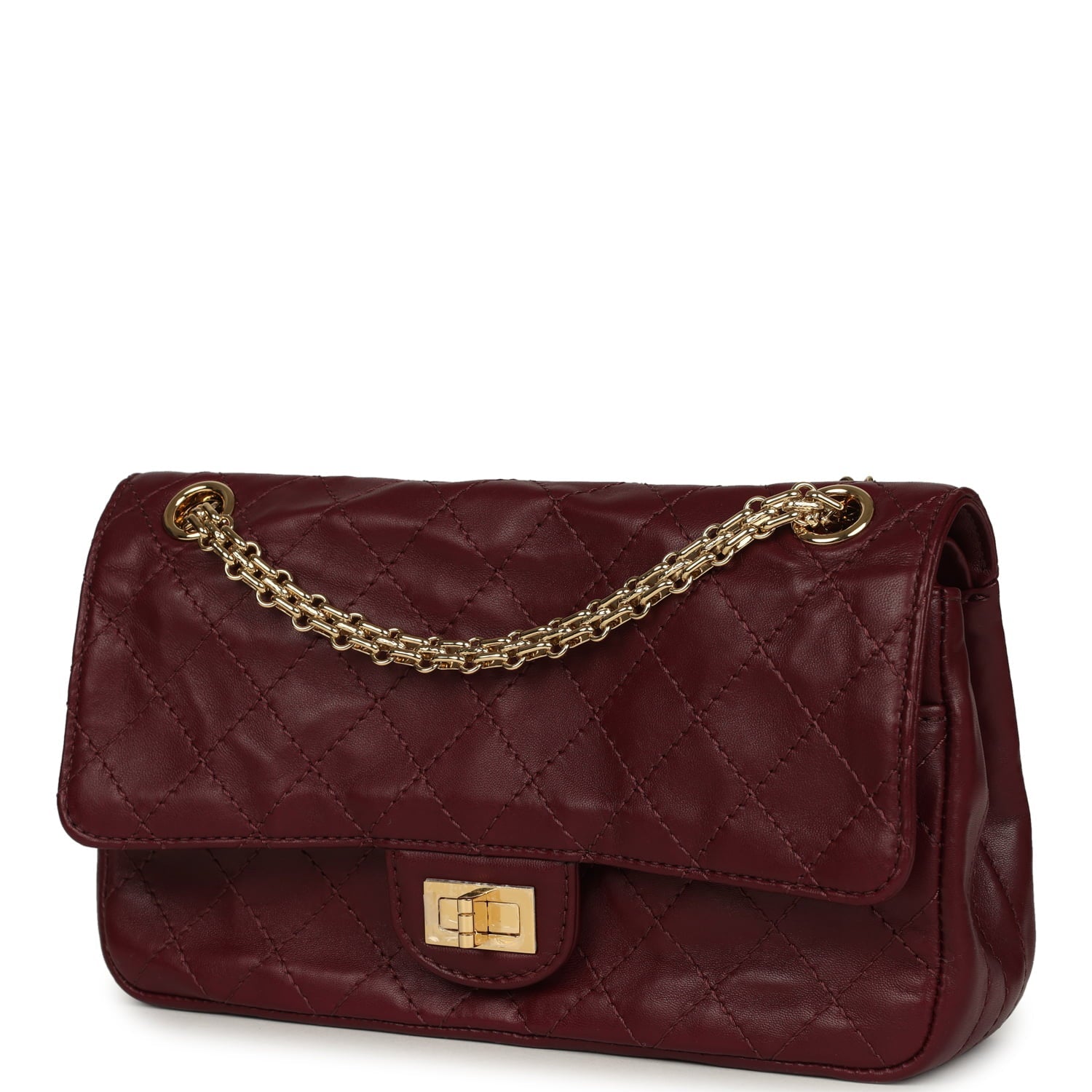 Small "Crush" Reissue 225 2.55 Double Flap Bag Burgundy Lambskin Gold Hardware